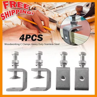 4X Stainless Steel C Clamps For Mounting Metal U Clamps Working Small Desk Clamp • £12.75