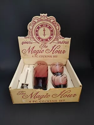 Vintage Hazel Atlas Moroccan Amethyst Glass Magic Hour 4 Pc. Cocktail Set Boxed  • $79.95