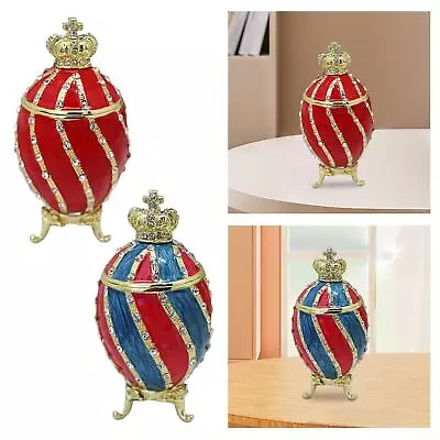 Enamel Hinged Jewelry Box Ring Holder Easter Decor Faberge Egg Trinket Box • $34.73