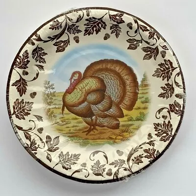 Spode Woodland Turkey Plates Lunch Dessert COATED PAPER 8 Count Thanksgiving • $3.75