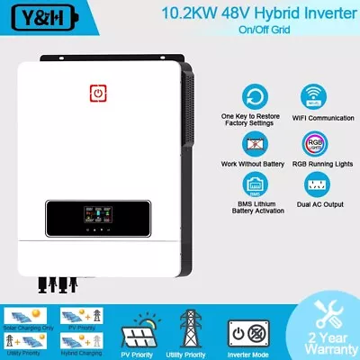 10.2KW 48V On/Off Grid Solar Hybrid Inverter MPPT 160A Charger PV Max 500V Input • £559.99