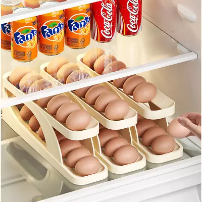 Egg Holder Rolldown Refrigerator Egg Dispenser Auto Rolling Storage Rack 2 Tier  • £6.49