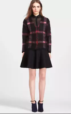 Mcginn 'Allison' Plaid Mohair Cardigan Jacket Short Preppy Lined ~Ret $440~M/L • $66