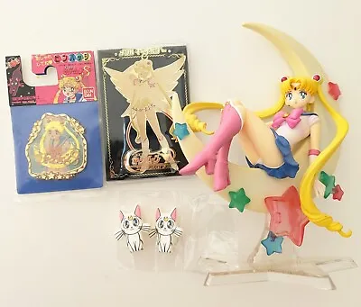 Sailor Moon SET Figure Key Holder Badge Earrings Vintage Rare Japan Original  • $125