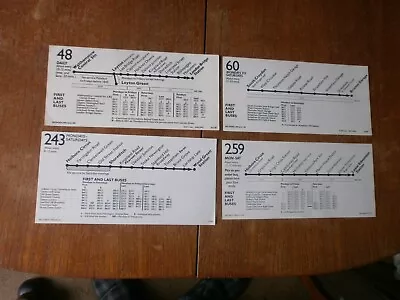 4 Small London Transport Bus Stop Timetable Panels-48/60/243/259 • £1.50