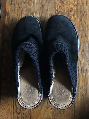 UGG Australia Gael Shearling Lined Women Size 9 Mules Clogs Black Suede SN/1934 • $49.95