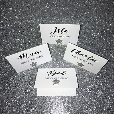 £3.99 • Buy Personalised Christmas Place Cards Glitter Star Place Setting Name Card