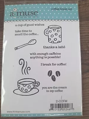 New Small A Muse Stamp  COFFEE BREAK SET  #2-COFM Latte/ Coffee/Leaves • $5.99