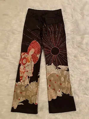 Maharishi Japanese Geisha Print Embroidered Pants Brown Vtg Size 8 • $266.66