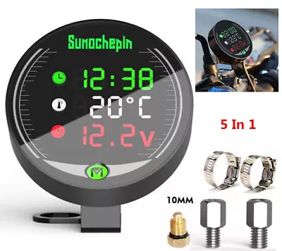 5 IN 1 Motorcycle Voltmeter Time Temperature LED Display Table Kit Rechargeable • $30.50