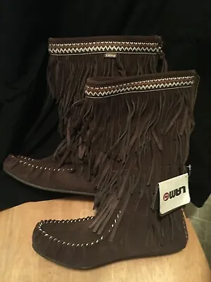 LAM Fringe Moccasin Boots Sonoran Sz 11 Brown New With Tags • $49.99