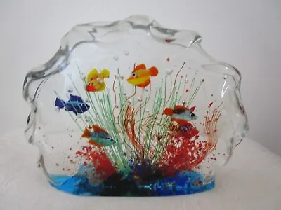 VTG Murano Aquarium Paperweight 6 Fish Multicolor With Bubbles 7 7/8'' Chipped • $206