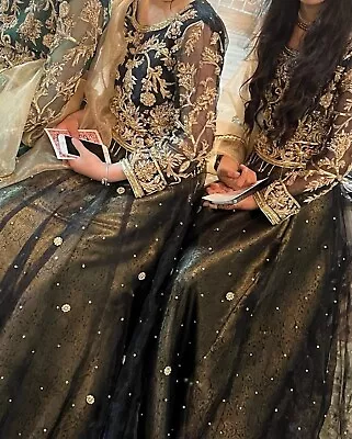 £170 • Buy Bridal Lengha Dress Asian Indian Pakistani Black And Gold Choli Lengah Banarsi 
