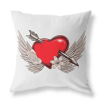 Love Heart Wings FILLED CUSHION Zip Designer Grey • £20.99