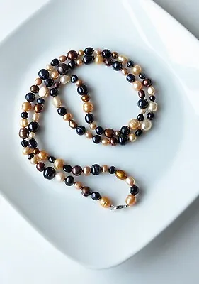 QVC Honora Brown Bronze Black Baroque Pearl 36  Necklace Sterling Silver Clasp  • £44.35