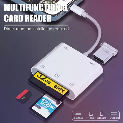 8 Pin To SD Memory Card Reader USB OTG Adapter For IPhone 13 12 11 X XS XR IPad • £7.99