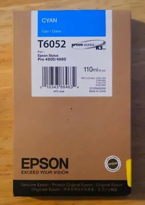 05-2015 NIB GENUINE EPSON T6052 CYAN 110ml K3 INK STYLUS PRO 4800 4880 • $35.89