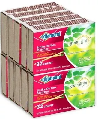 10 Boxes Diamond Wood PENNY MATCHES 32 X 10=320 STRIKE ON BOX Green Wooden Match • $8.79