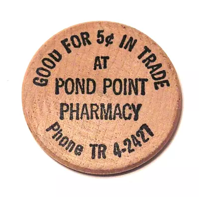 Vintage Wooden Nickel Pond Point Pharmacy Coin Richmond VA? Trade Token • $5.97