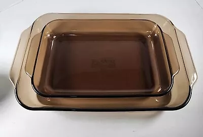 Vtg Pyrex #233R #232R Amber Brown Glass Baking Pan Casserole Dish 3Qt 3L &2Qt 2L • $22.99