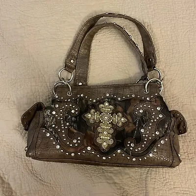 Mossy Oak Camo Bling Cross Purse Camouflage Rhinestone Handbag Brown Trim EUC • $29.99