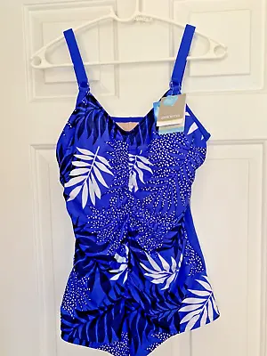 Amoena Woman Swimsuit Blue & White Floral Swimwear 14 B Cup Style  -71014 • $28.88