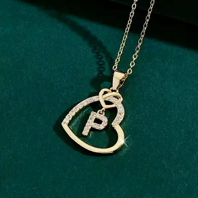 1Ct Round Real Moissanite Heart Initial P Letter Pendant 14k Yellow Gold Plated • $139.99