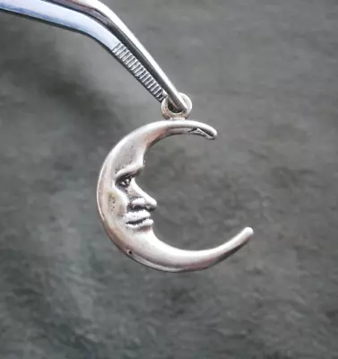 Large Crescent Man In Moon Vintage Sterling Silver Bracelet Charm Pendant 2.2g • $18.50