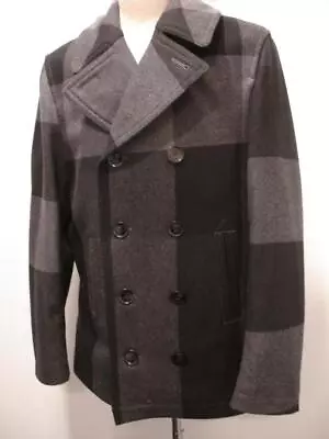Men's XL Burberry Brit Peacoat Plaid Pea Coat Black Gray Red Wool Anchor Buttons • $999.99
