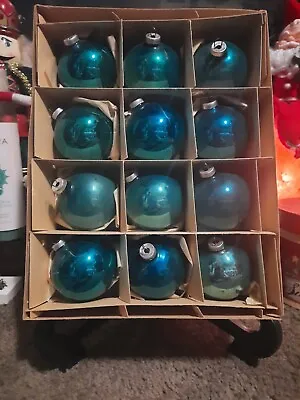 Vintage Montgomery Ward Austrian Made Glass Christmas Ornaments Set Of 12 Blue • $10.79