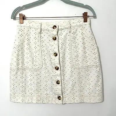 Minkpink White Pointelle Button Front Short Skirt Size Women's Medium Pockets • $18