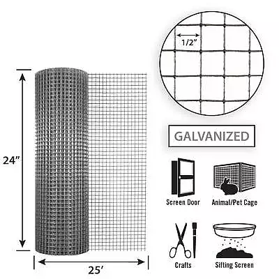 24 In. H X 25 Ft. L Galvanized Steel Hardware Cloth 1/2 In. • $32.52