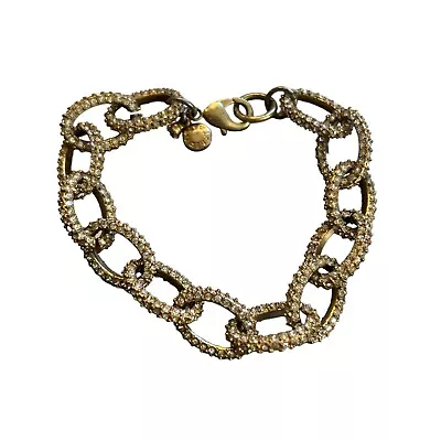 J Crew Bracelet Pave Crystal Gold Tone Chain Link 7.5  Statement Lobster Clasp • $29.99