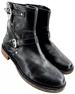 UGG 100166 Fabrizia Black Leather Zip Up Buckle Moto Boots Shoes Womens US 10 • $79.99