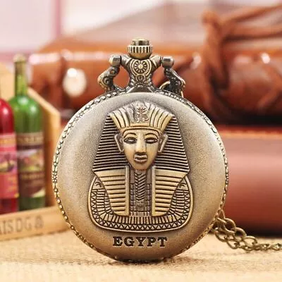 Steampunk 3D Egypt Unisex Quartz Pocket Watch Full Hunter Necklace Chain Gift • $4.59