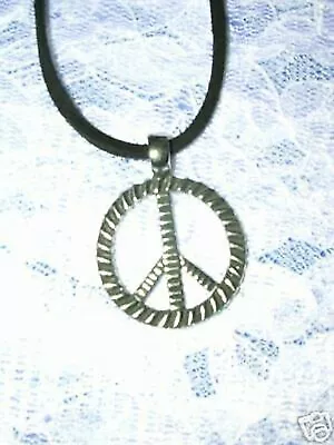 New Realistic Rope Look Peace Sign Symbol Usa Pewter Pendant Adj String Necklace • $8.99