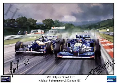 A3 1995 Belgian Grand Prix Michael Schumacher Damon Hill Signed Poster. • $24.88