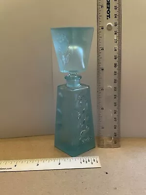 Vintage Irice Hand Cut Crystal Art Deco Aqua Blue Perfume Bottle • $75