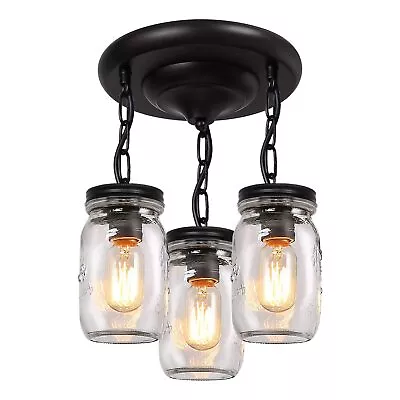 Mason Jar Lights Fixtures 3-Light Glass Jar Chandelier Farmhouse Ceiling Lig... • $103.16