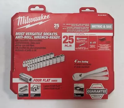 Milwaukee 25pc MM & SAE 1/4  Drive Ratchet & Socket Set 48-22-9044 BRAND NEW • $51.85