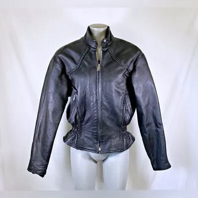 Vintage Black Leather Peplum Motocycle Jacket~M~ • $49.99
