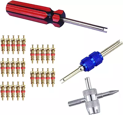 Tire Valve Core Remover Tools & 25 Pcs Brass Valve Stem Cores Suitable For Stan • $9.03