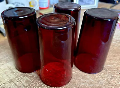 Vintage 1950s Ruby Red Glass Drink Water Glasses Tumblers 4 Pc Beverage Anchor H • $17.75