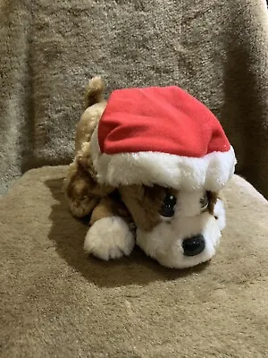 VINTAGE APPLAUSE Laying SAD SAM  PLUSH  SOFT TOY In CHRISTMAS Hat 10” Approx • £14