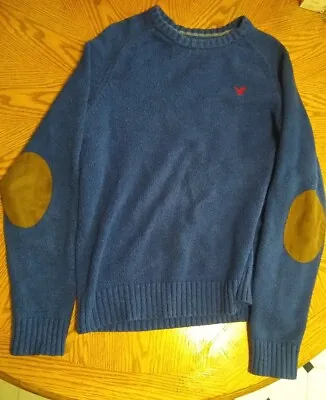 American Eagle Sweater Athletic Fit Blue Men's Medium With Elbow Patches • $5