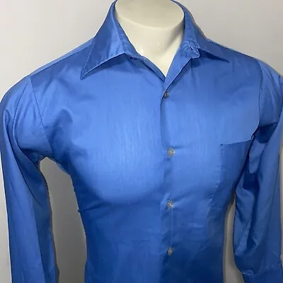 Vtg 50s 60s Van Heusen Shirt Hampshire House Midcentury Blue Medium Mens 15 33 • $42.44