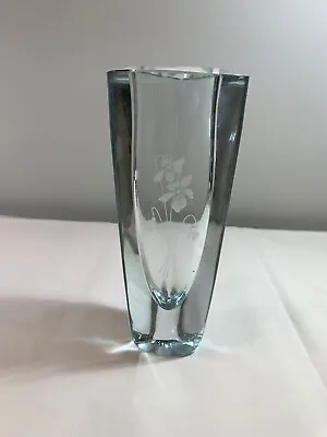 Strombergshyttan Crystal 8  Etched Flowers Vase • $7.95