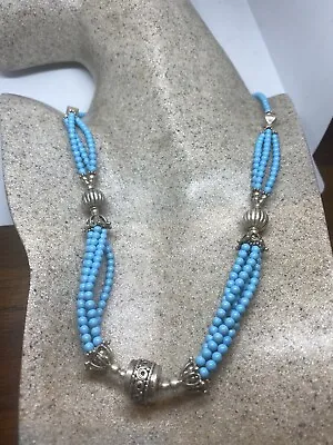 Vintage Blue Turquoise Necklace 925 Sterling Silver Moroccan • $276