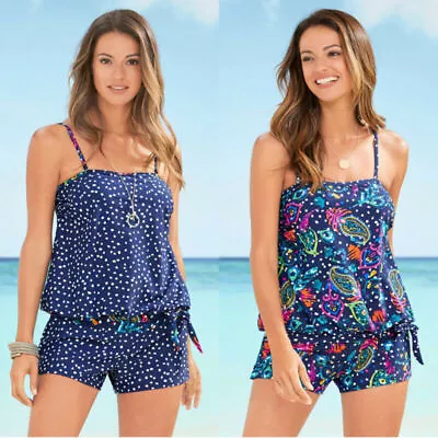 Women Holiday Tankini Set With Boy Shorts Swimming Costume Swimsuit Swimwear • £21.39