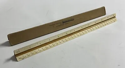 Bruning 2126 Wood/Plastic Triangular Engineer 12  Scale Ruler Vintage And Box • $12.99